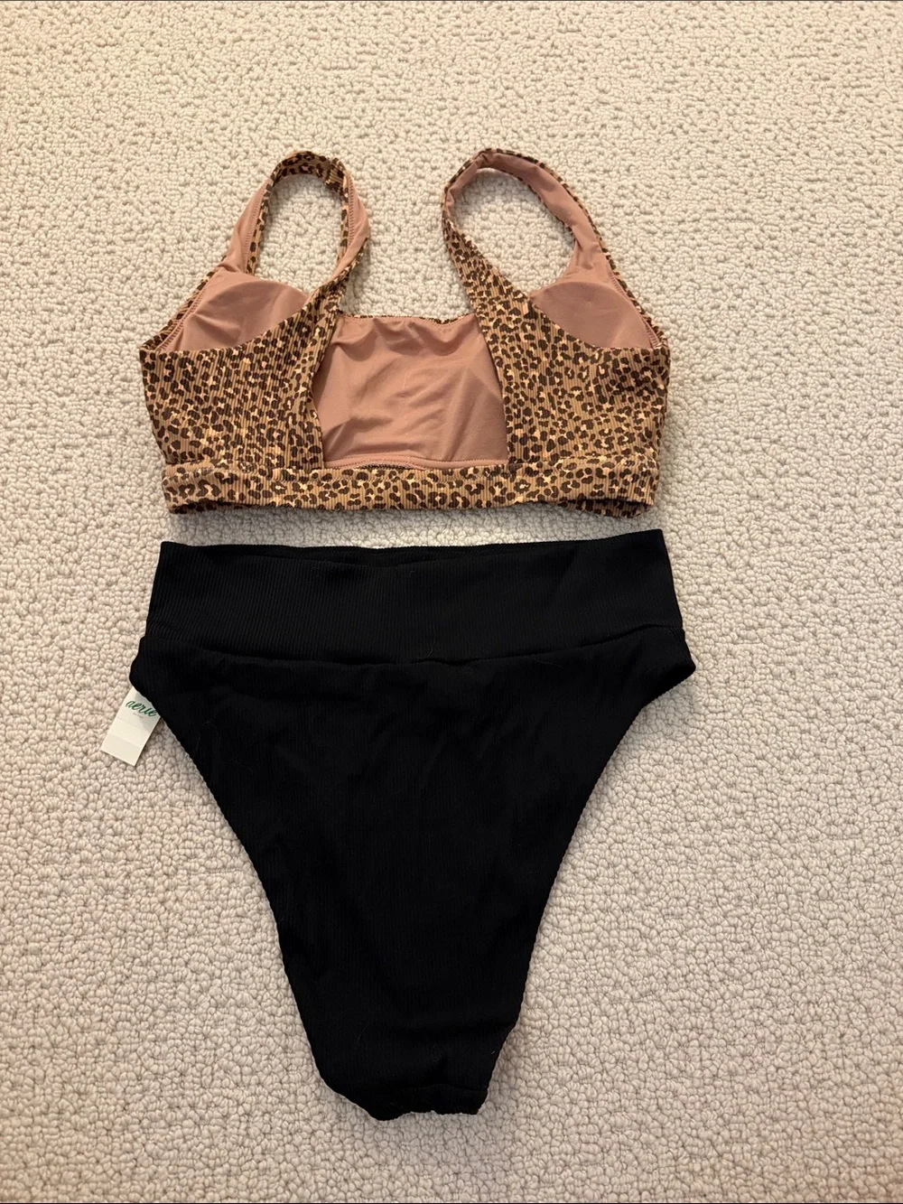 Aerie Leopard Print Bikini Top and Black High-Waist Bottoms - Leopard / Black - Picture 4 of 4